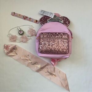 Disney Cruise Line DCL Bibbidi Bobbidi Boutique Backpack Pink NWT Sash Crown